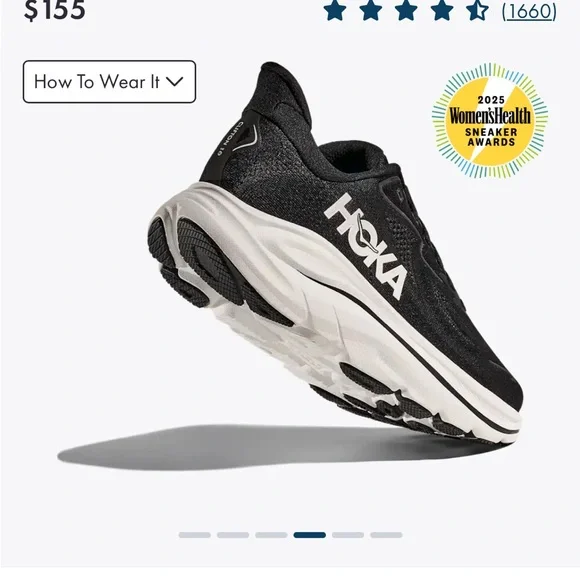 Hoka Black and White Clifton 10 size 8 XL Performance Running Shoe - Picture 6 of 9